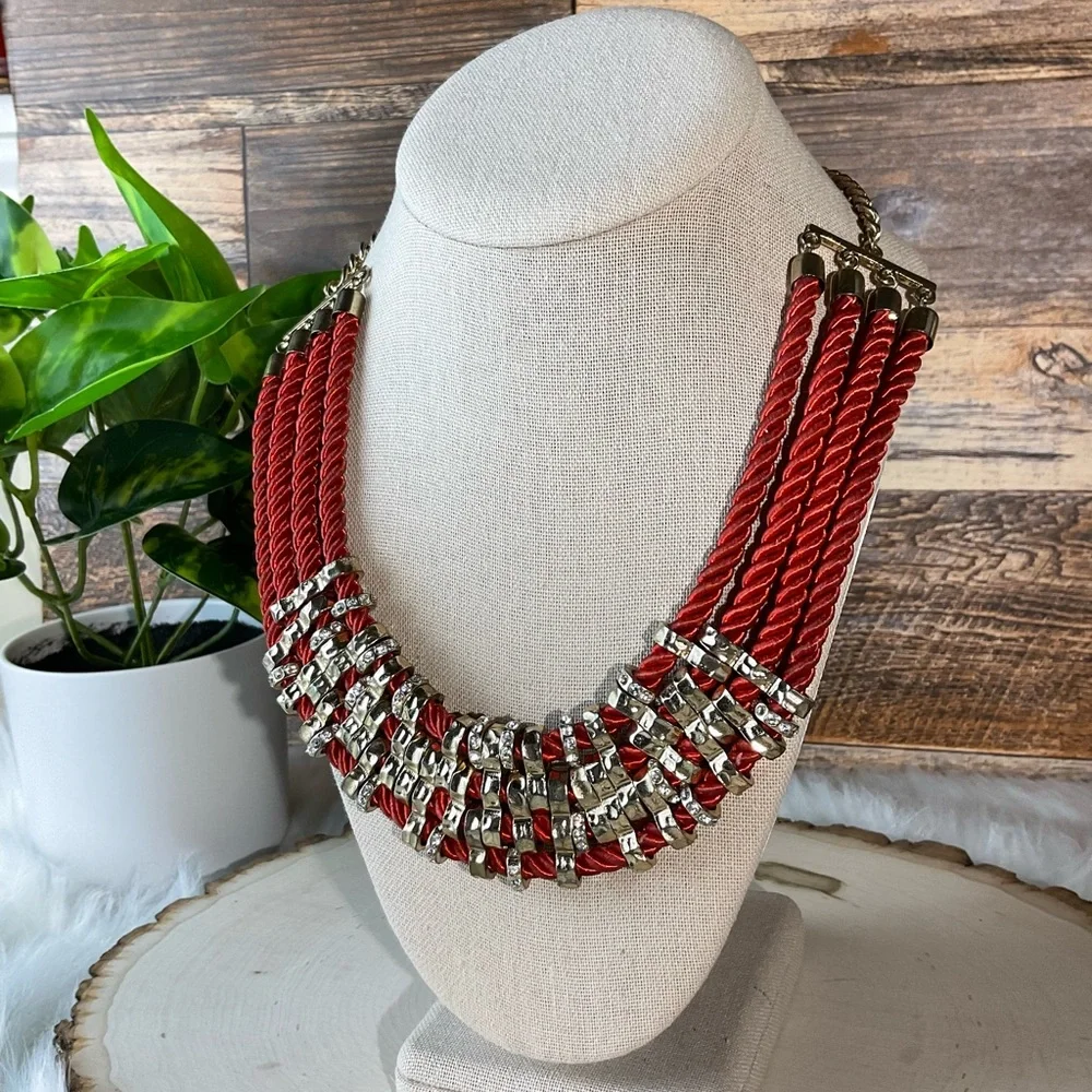 Red Roped Statement Necklace - Picture 2 of 5